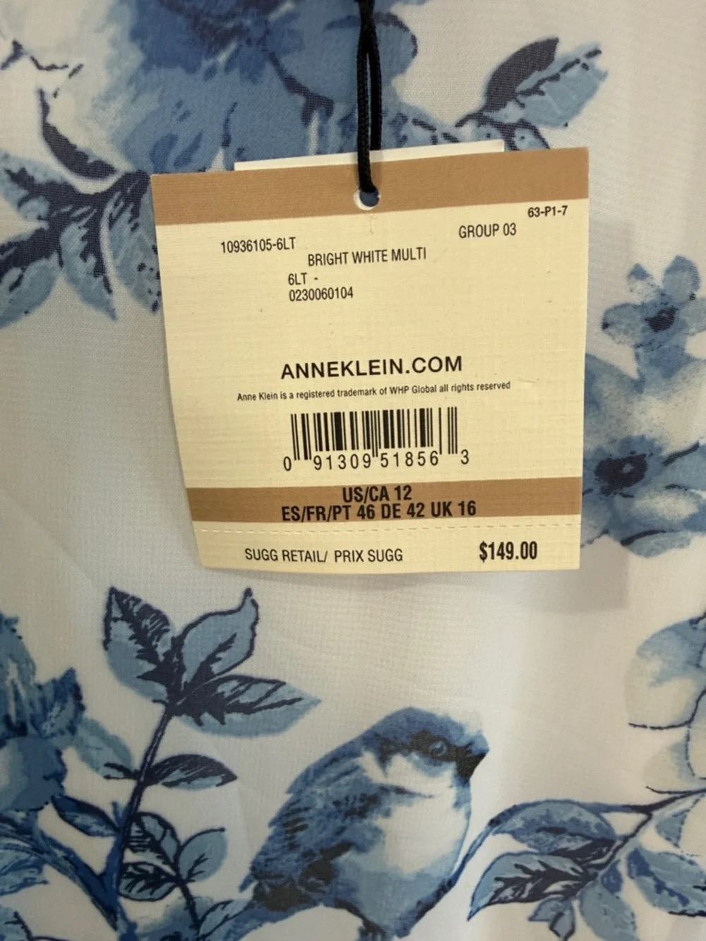 Anne Klein White Dress with Blue Floral Print size 12 - Picture 2 of 5